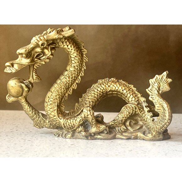 Brass Dragon Figurine Sculpture 4” x 2.5” T - Picture 5 of 11
